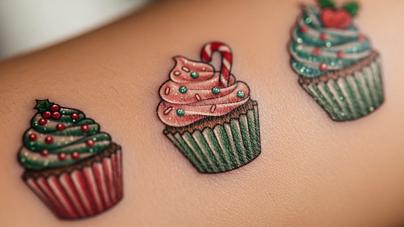 23 Sweet Christmas Cupcake Tattoos That Add Fun Detail
