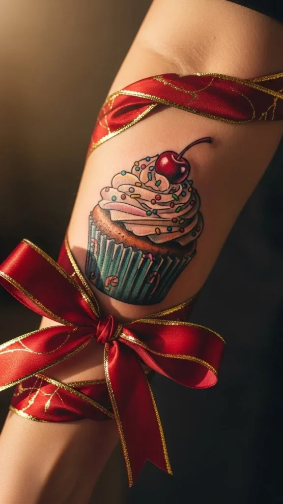 Cupcake With Holiday Ribbon