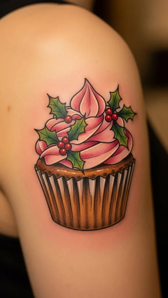 Cupcake With Holly Leaves