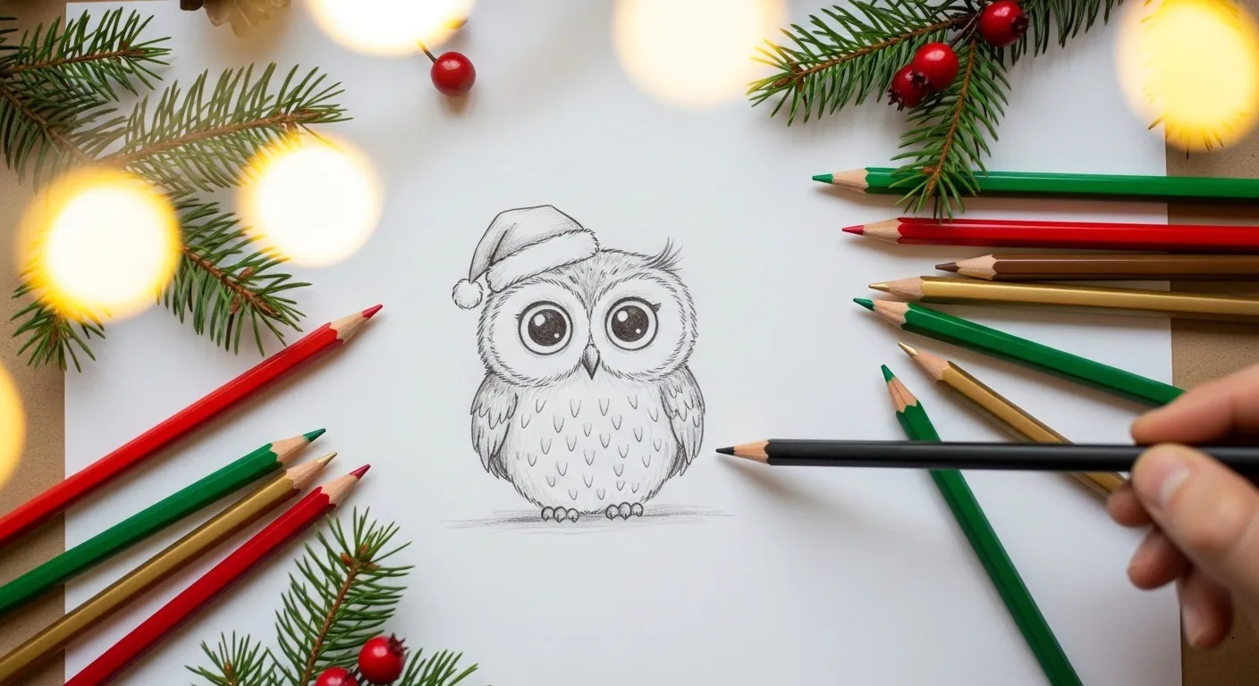 How to Draw a Cute Christmas Owl Outline Tattoo for Beginners