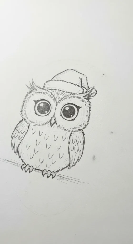  Cute Christmas Owl Outline Tattoo 