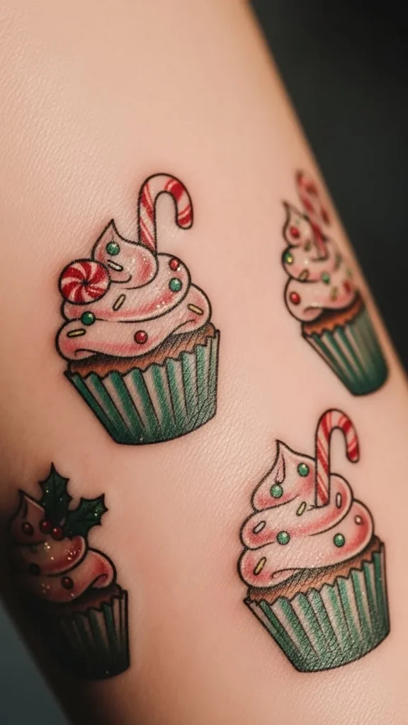 Christmas cupcake outline tattoo
