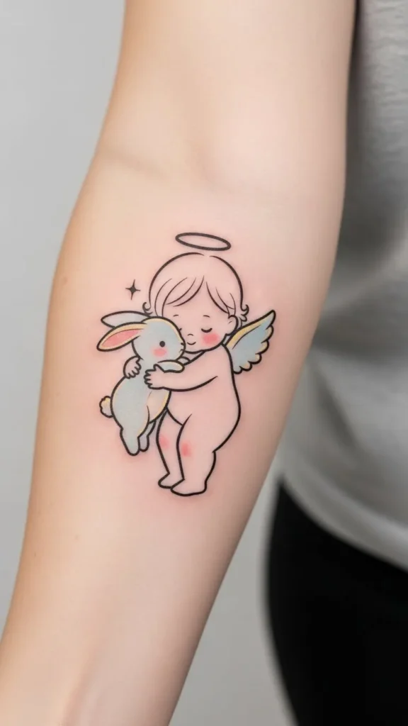 Angel Hugging a Small Bunny
