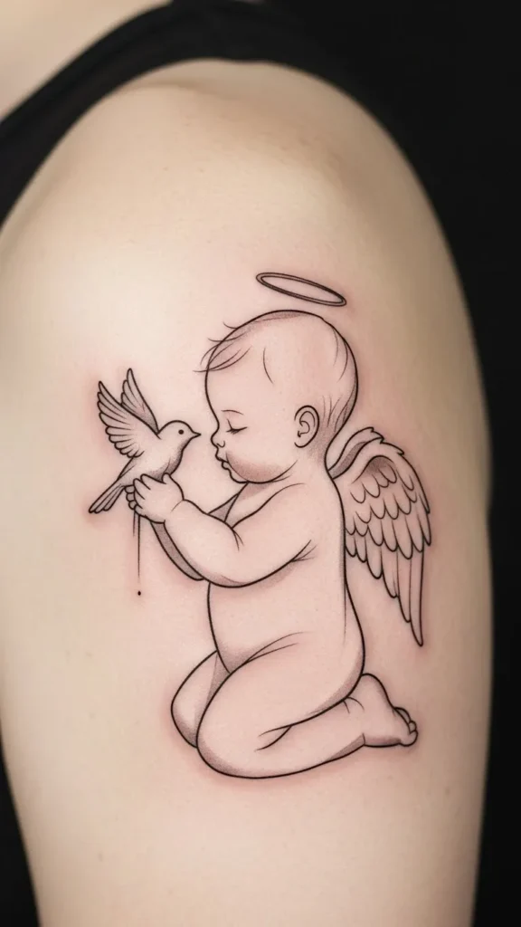 Baby Angel With a Tiny Bird