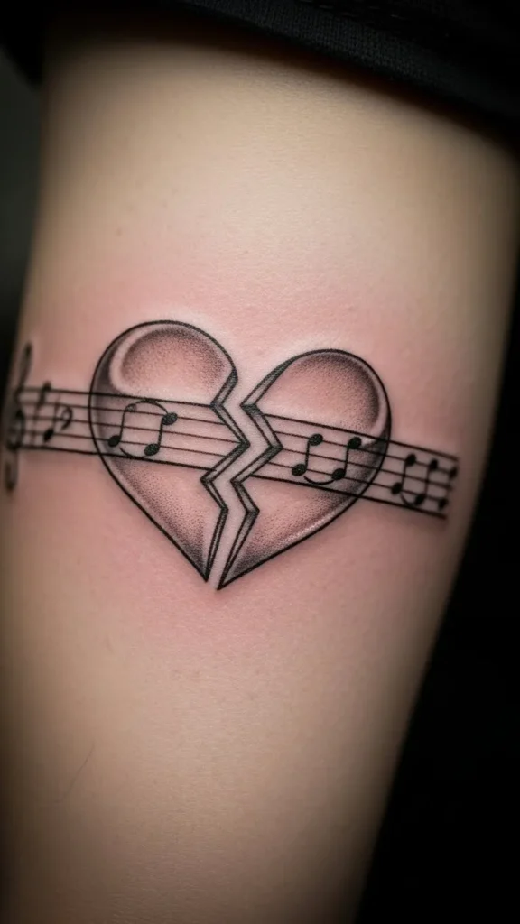 Broken Heart Connected by a Music Staff