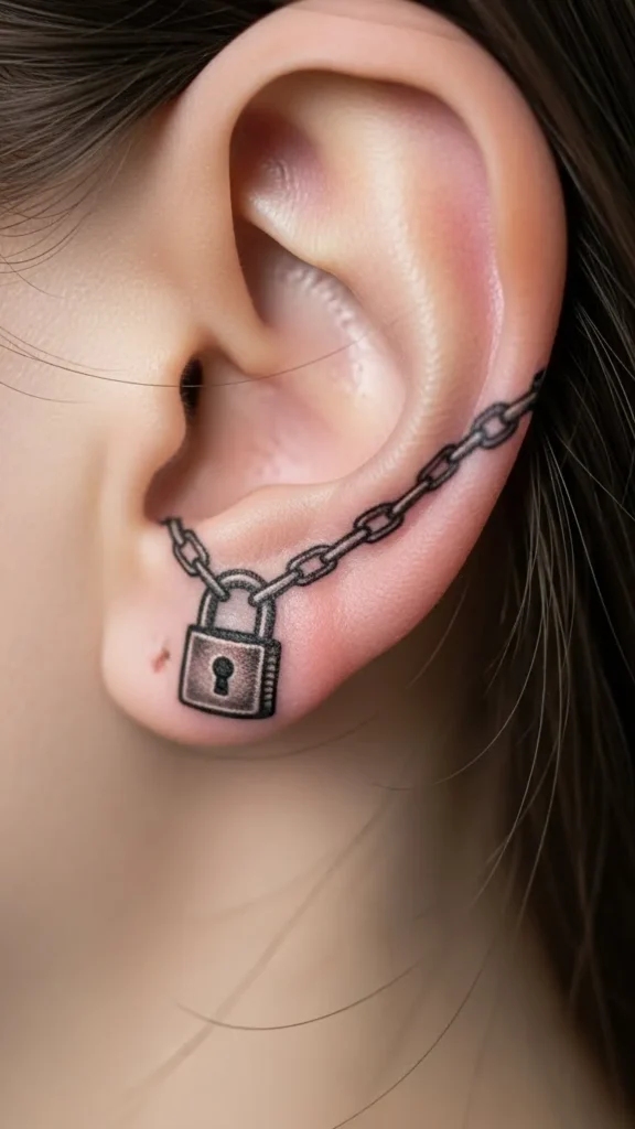 Chain and Lock Behind Ear