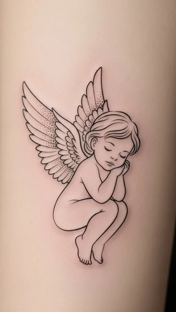 Christmas baby angel tattoo