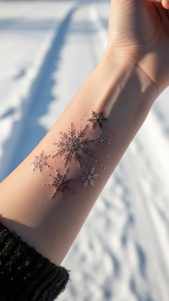 Christmas snowflake cluster tattoo