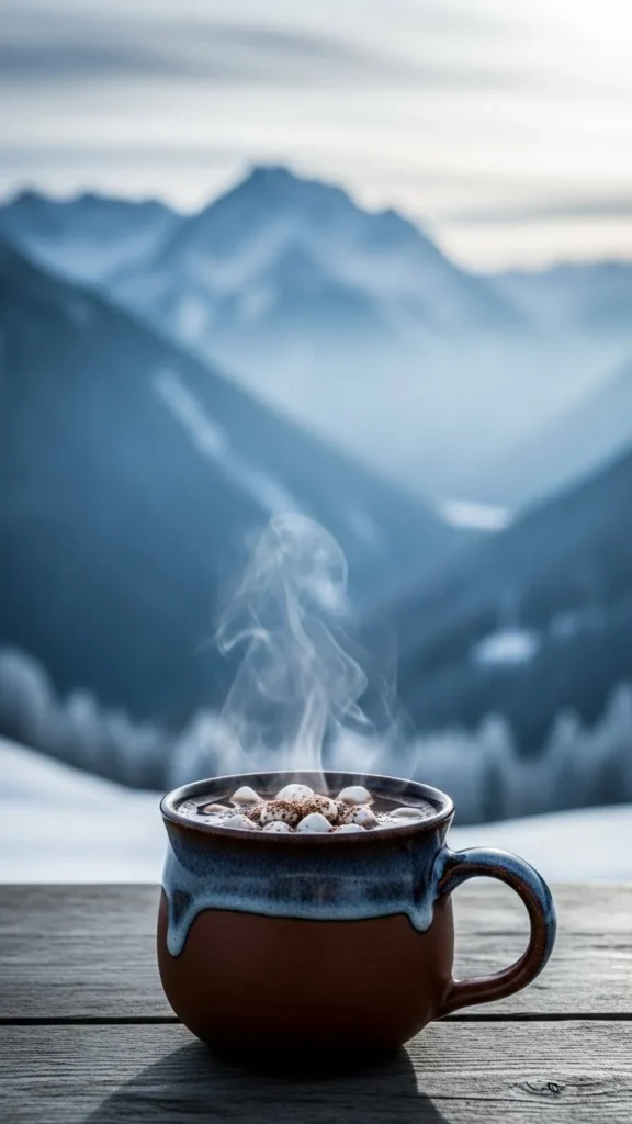 Cocoa Cup With Mountain Silhouette