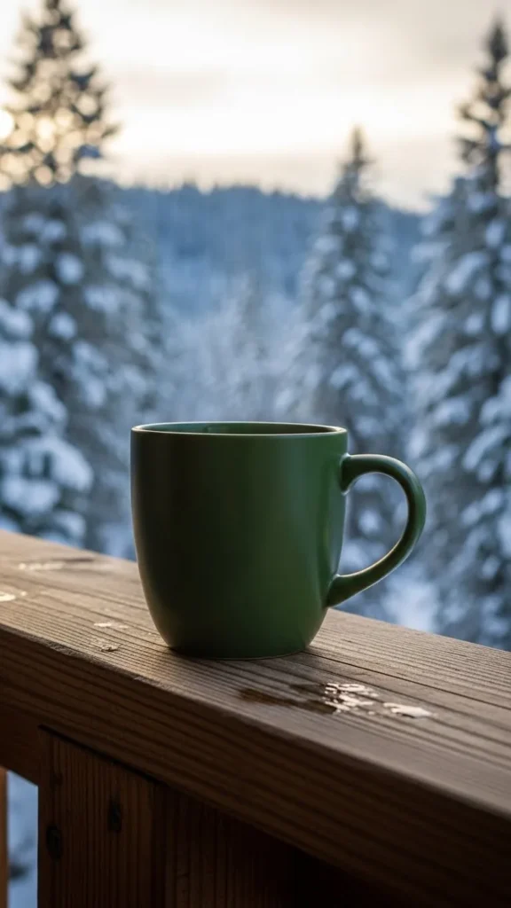 Cocoa Cup With Rustic Cabin Detail