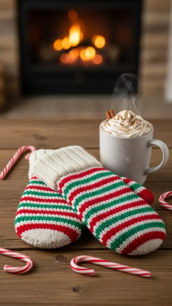 Cozy Mittens With Candy Cane Stripes
