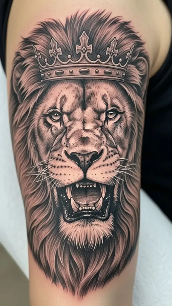 Crowned Lion Head Tattoo