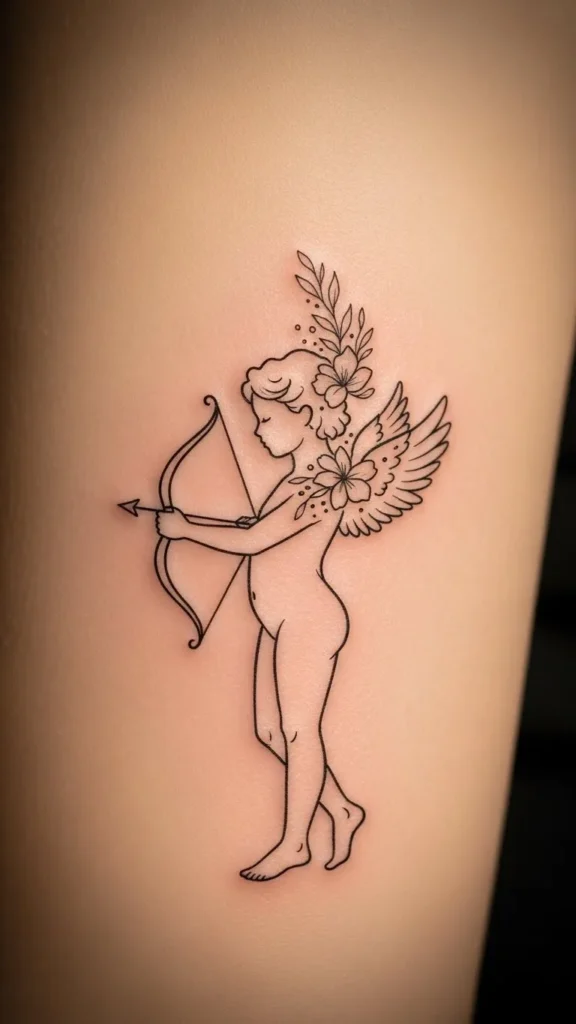 Cupid Outline with Bloom Accent