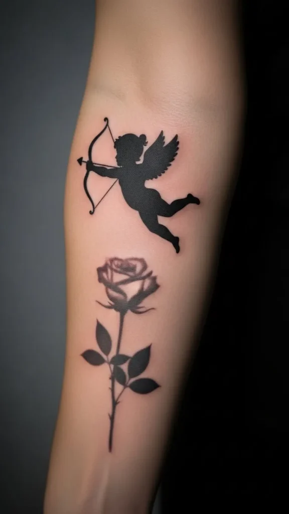 Cupid Silhouette with Rose Shadow