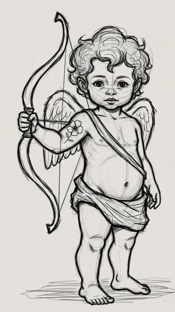 Cupid Sketch with Single Bloom