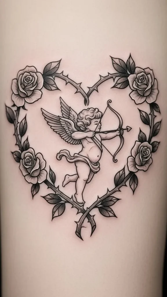 Cupid and Rose Heart Frame