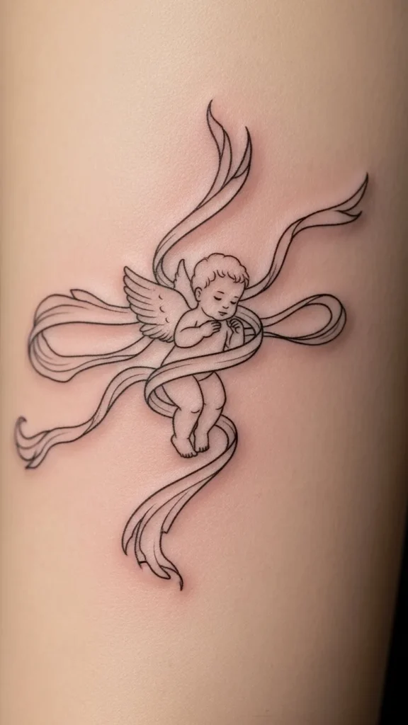 Floating Angel Wrapped in Ribbon