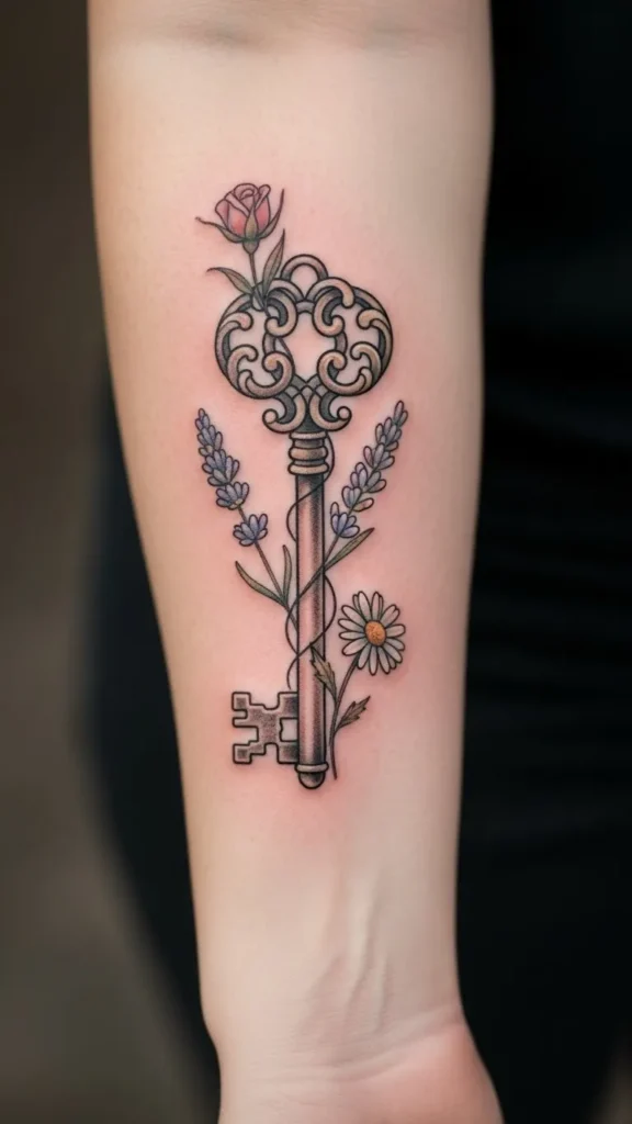 Floral Key Tattoo