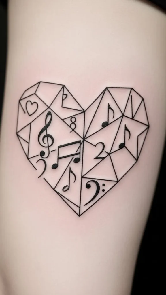 Geometric Heart With Music Symbols