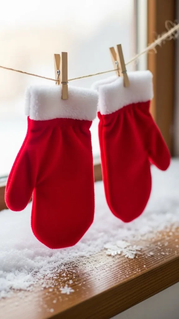 Hanging Santa Gloves on a String