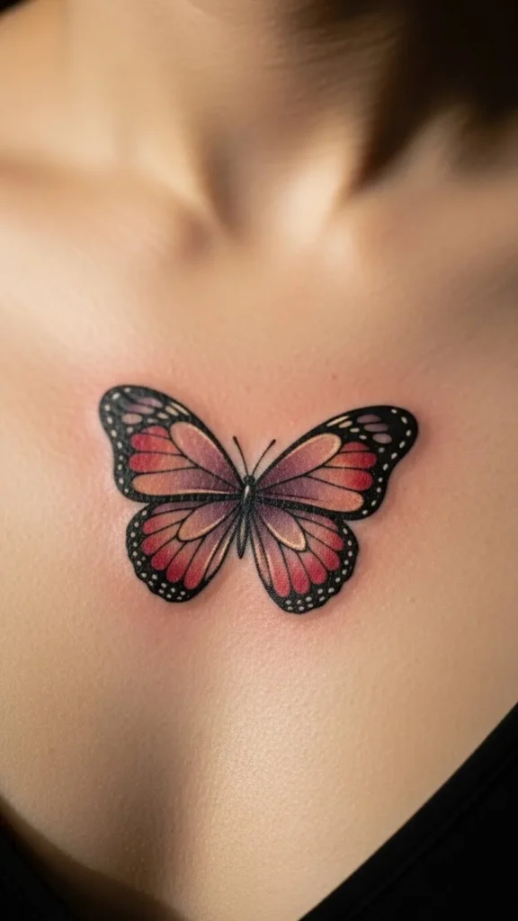 Heart Butterfly Chest Tattoo