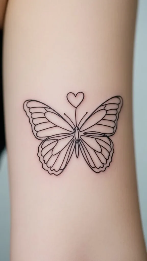 Heart Butterfly Line Art