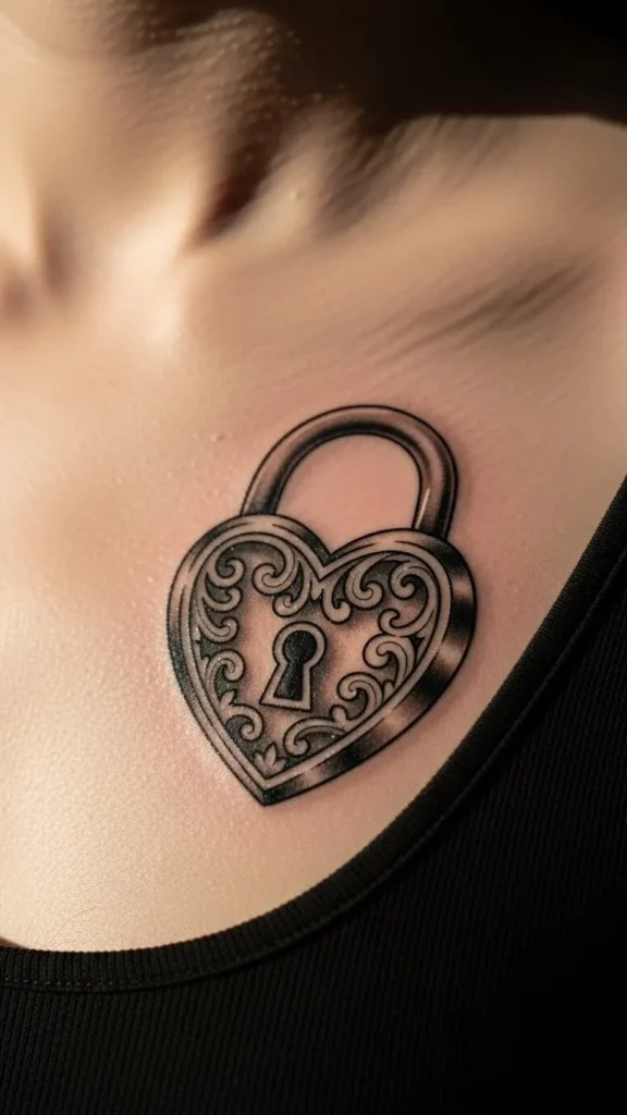 Heart Lock Chest Tattoo