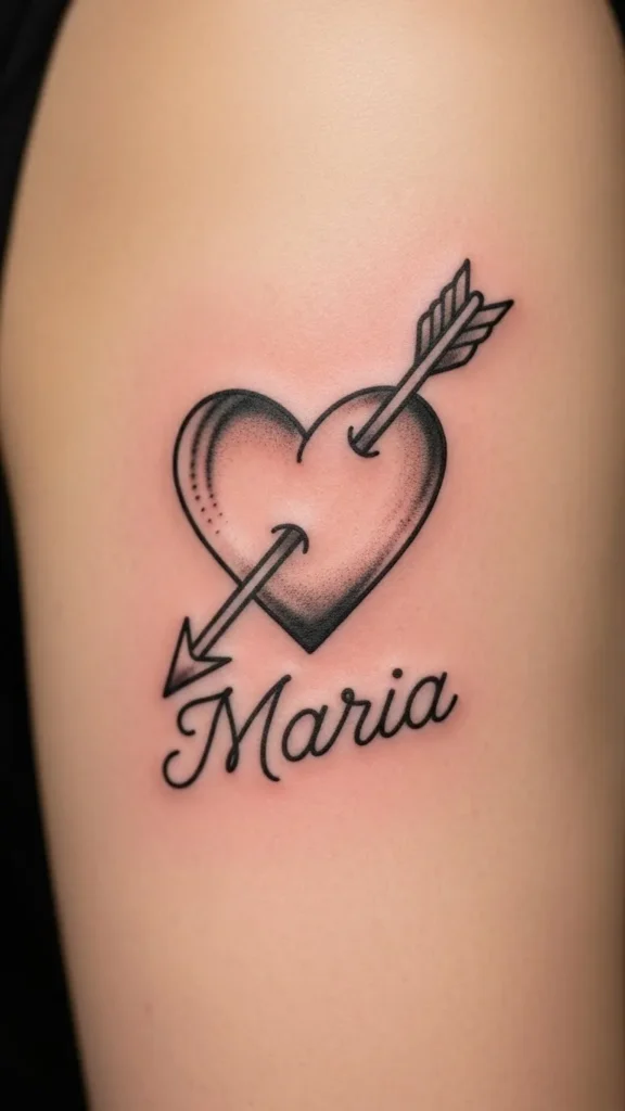 Heart Name Tattoo With Arrow
