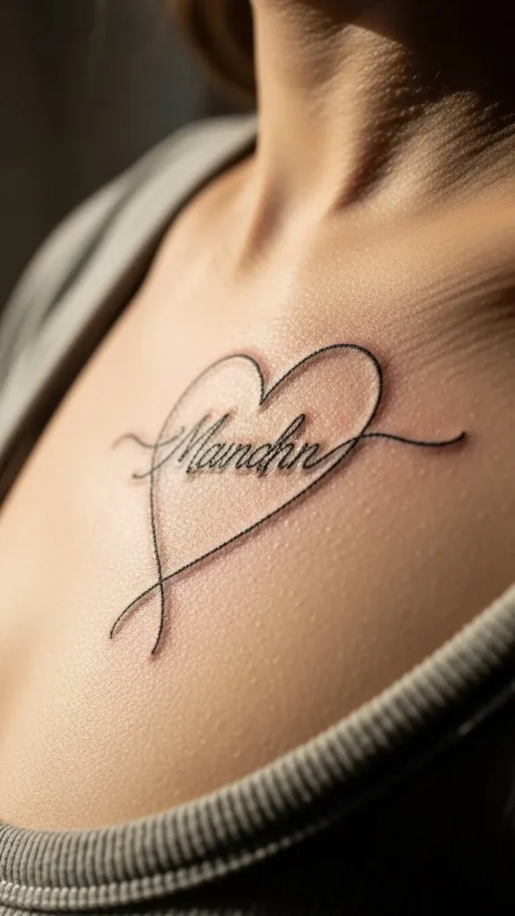 Heart Name Tattoo on the Ribcage