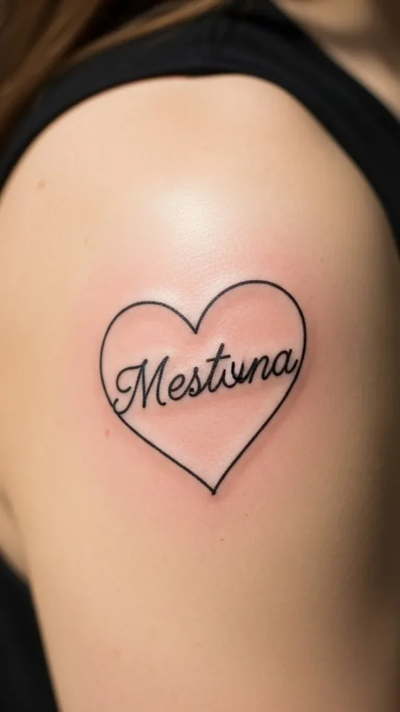 Heart Name Tattoo on the Shoulder