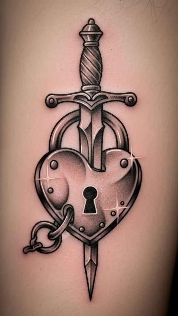 Heart-Shaped Lock with Vertical Sword