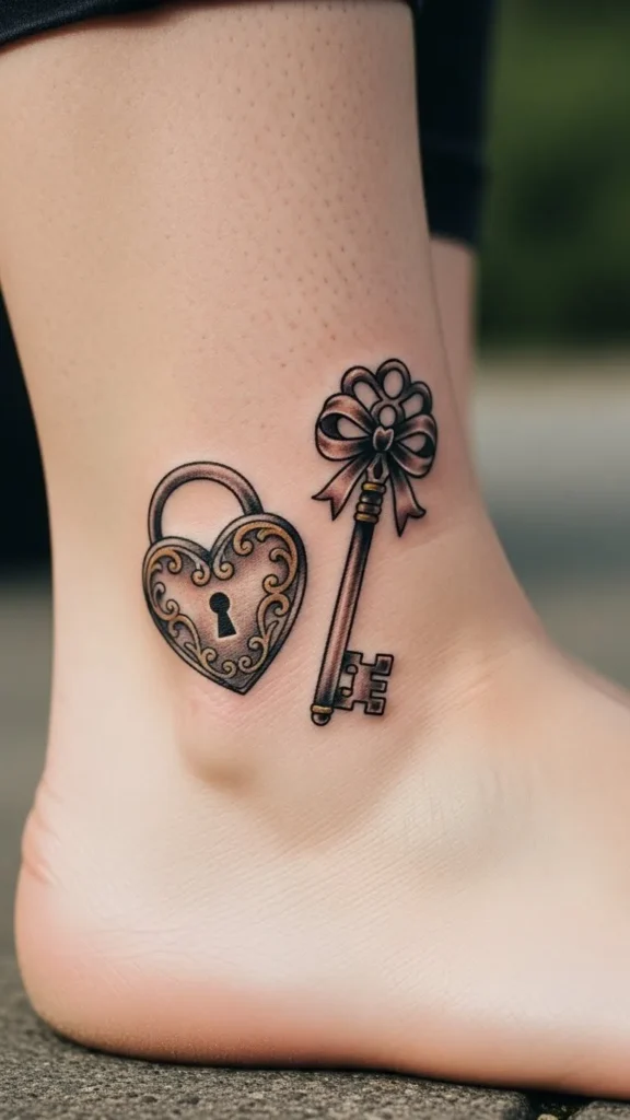 Heart and Key Ankle Tattoo