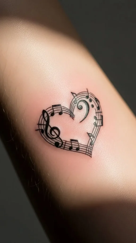 Heart and Music Note Tattoos