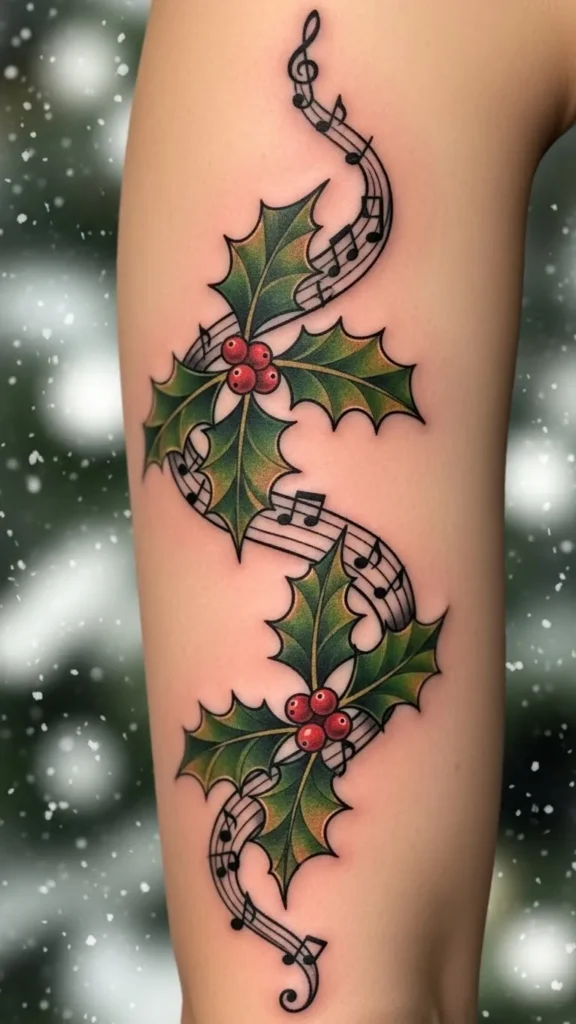Holly Leaves With Curved Notes