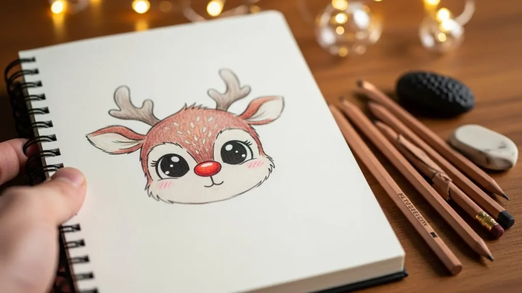 How to Draw a Cute Rudolph Reindeer Tattoo With a Bright Nose