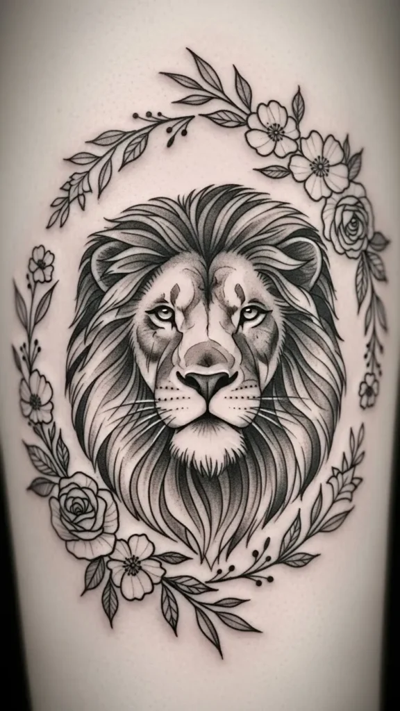 Lion with Floral Frame