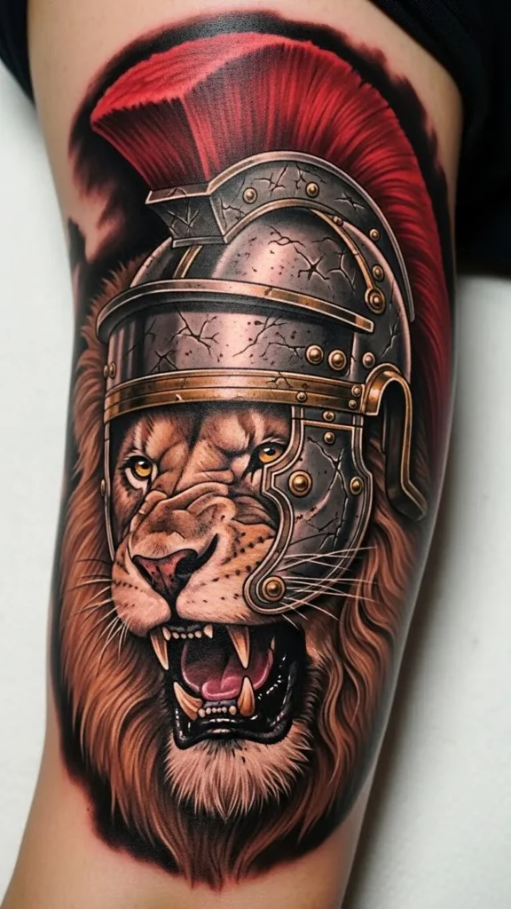 Lion with Roman Helmet