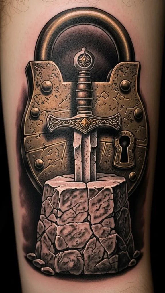 Lock Sword with Cracked Stone