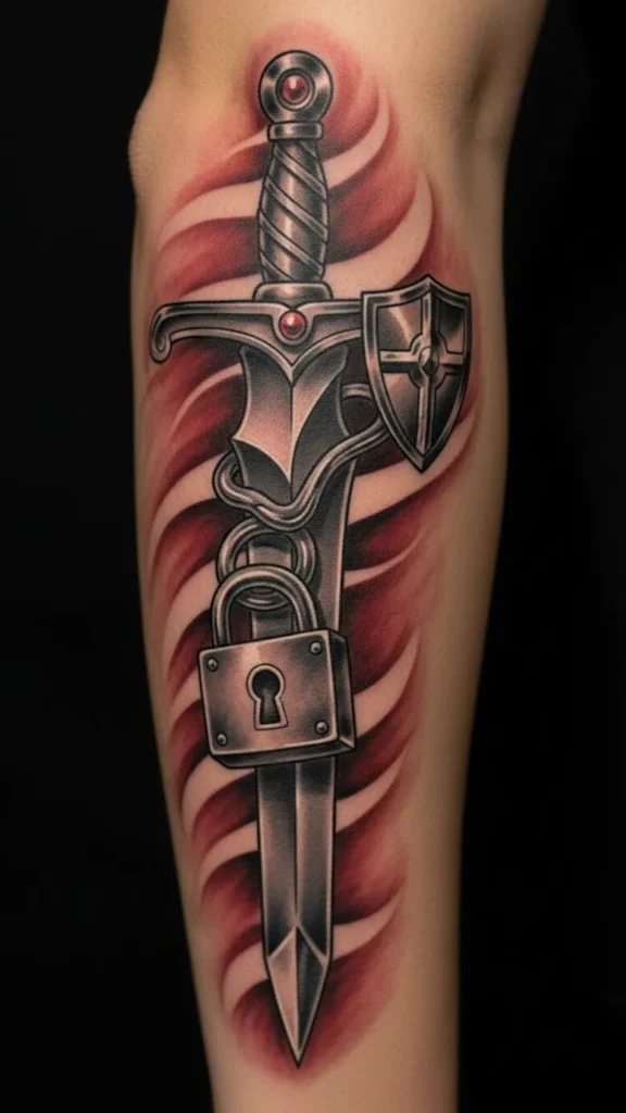Lock Sword with Shield Accent