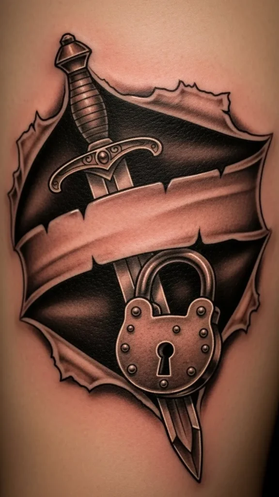 Lock Sword with Torn Banner