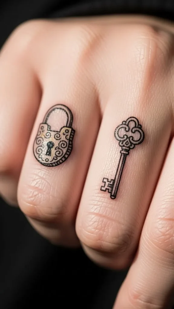  Lock and Key Finger Tattoos