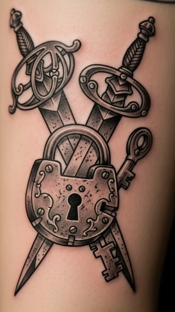 Lock and Sword Tattoos