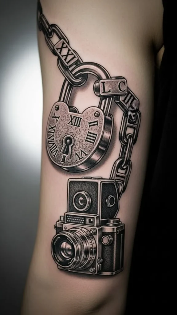 Lock with Roman Numeral Chain