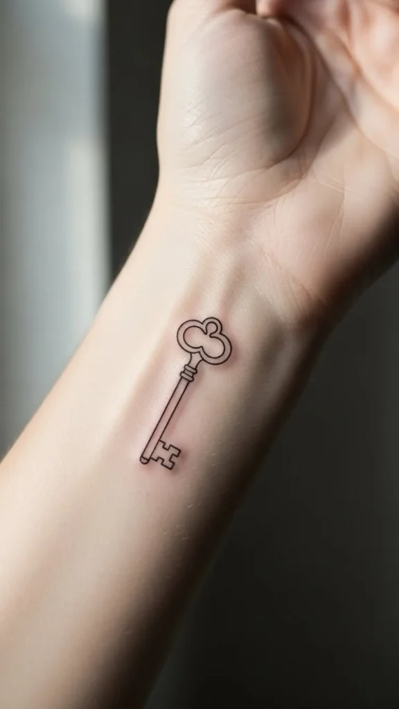 Minimal Key Outline Tattoo