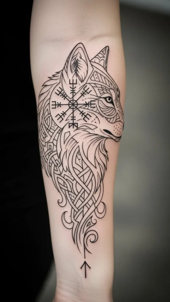Nordic-Style Wolf Linework