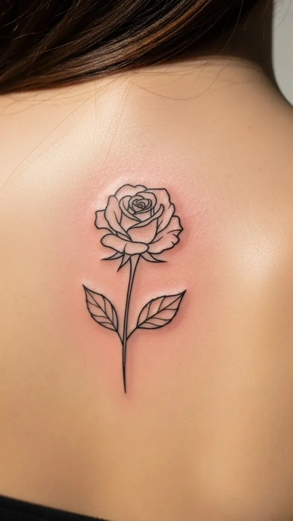  Outline Rose with Single Leaf