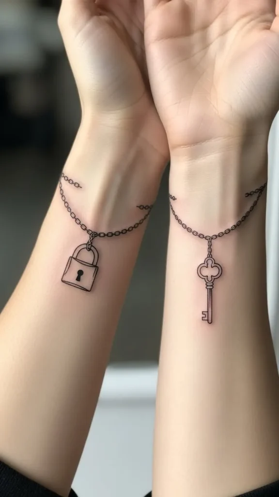 Padlock and Key on Separate Chains