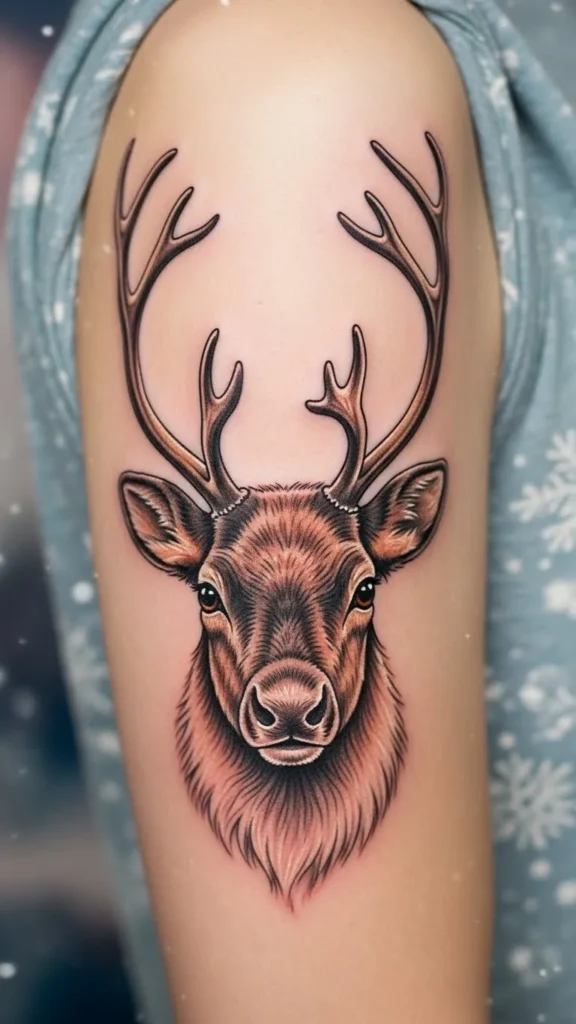 Reindeer Face With Curved Antlers