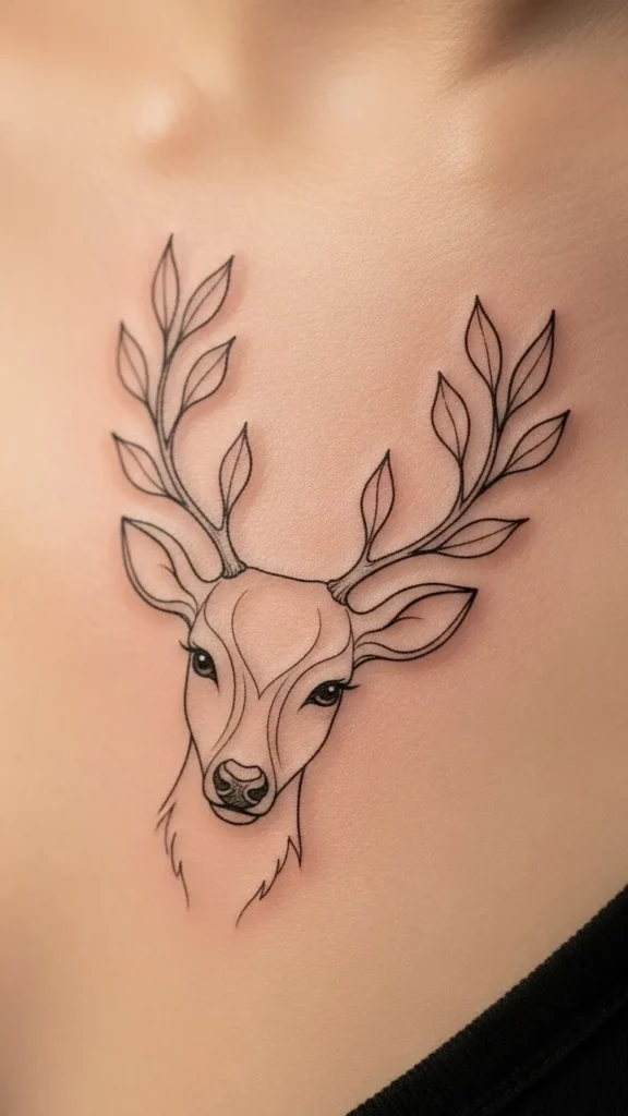 Reindeer Face With Leaf-Style Antlers