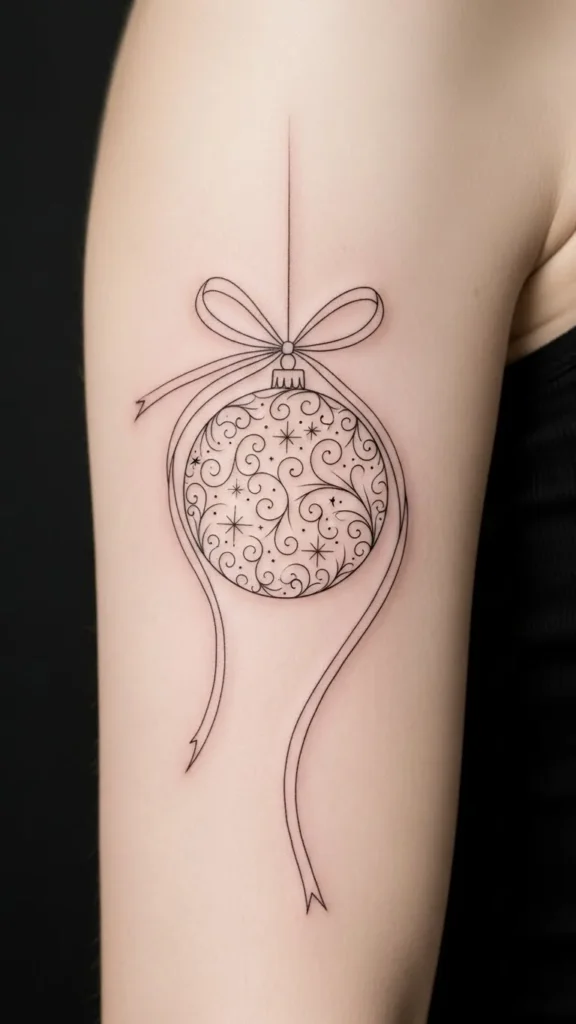 Ribbon-Topped Ornament Tattoo
